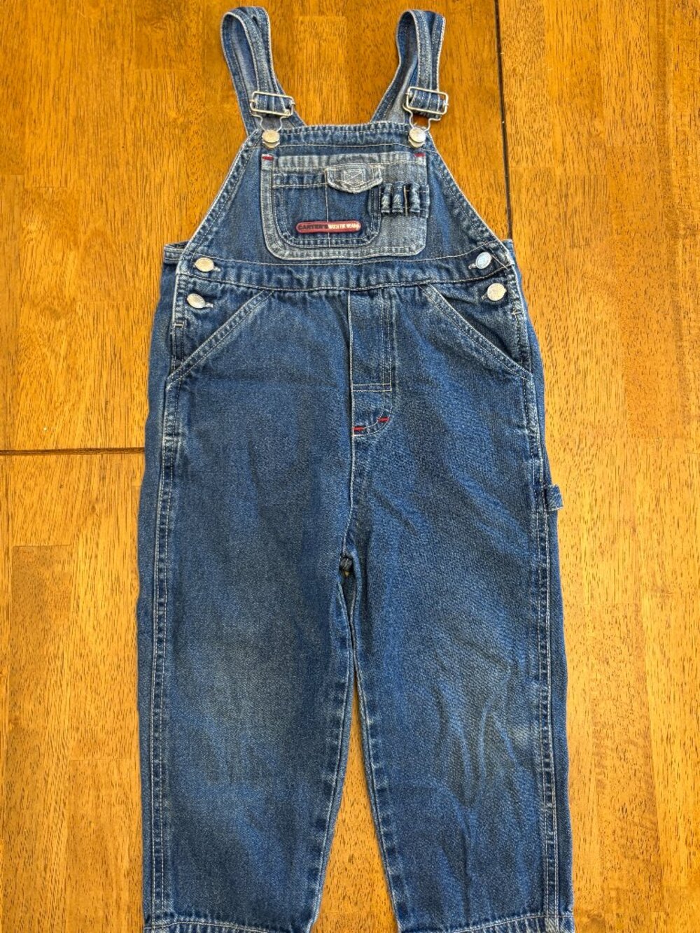 VINTAGE Carter’s Cargo Overalls Denim Blue Jeans Toddler Baby 2T Watch the Wear